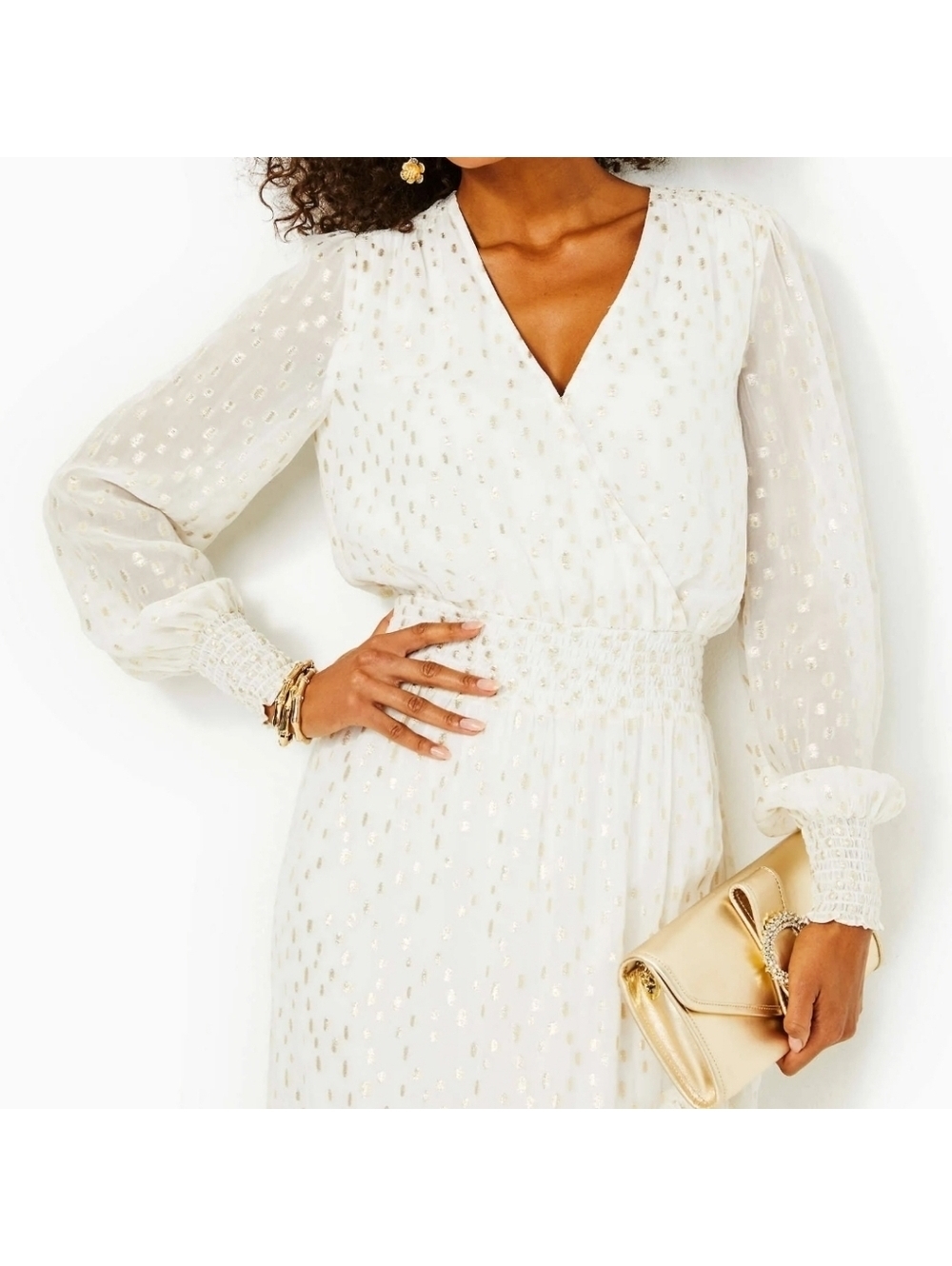 Lilly Pulitzer Womens Cristiana Midi Dress Size 6 White Gold Flowly Bridal - Picture 4 of 12